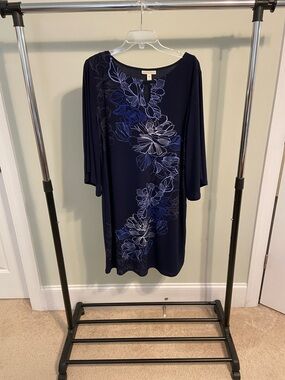 Navy Flower print Dress with Bell Sleeves